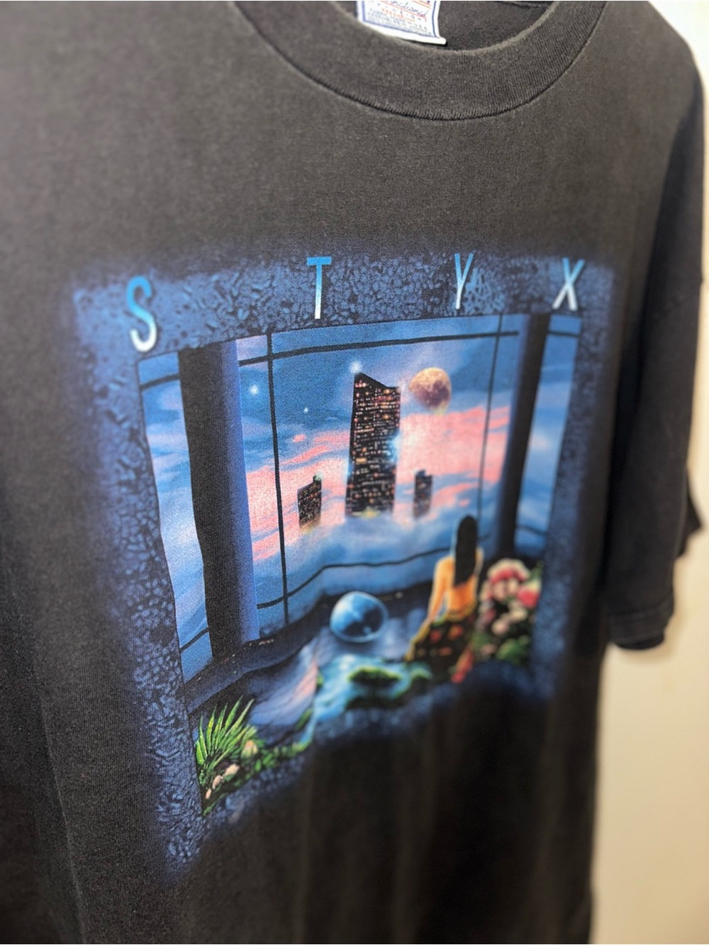 Vintage Styx Brave New World Tour 1999 Black Graphic Short Sleeve Tee